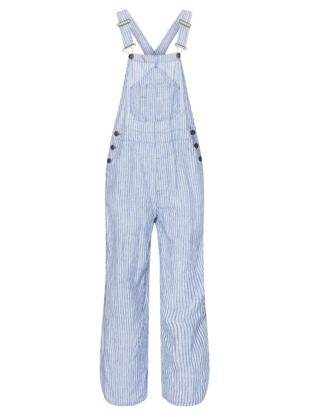 Faherty Blue & White linen railroad stripe Overalls - Picture 7 of 10